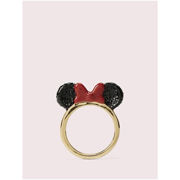 Kate Spade X Disney Minnie Mouse Ears Limited Edition Gold Plate Ring Pave Sz 8 - Picture 7 of 10